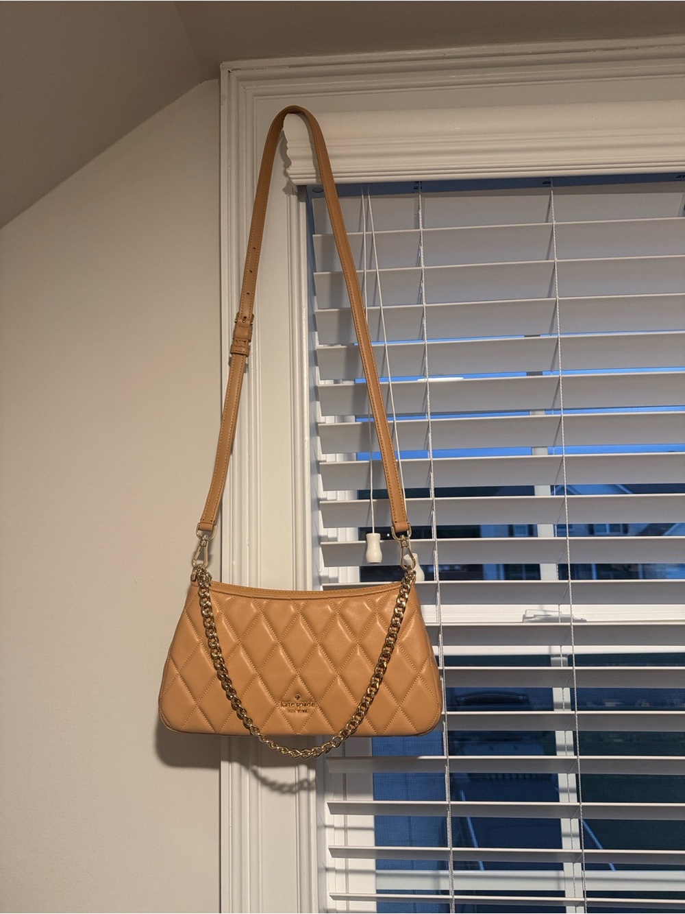 Quilted Tan Shoulder Bag with Chain Accent